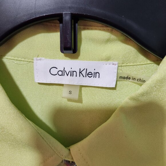 CALVIN KLEIN Women's Iridescent Lime Green Long Sleeve Blouse Top  Size Small - Picture 2 of 6